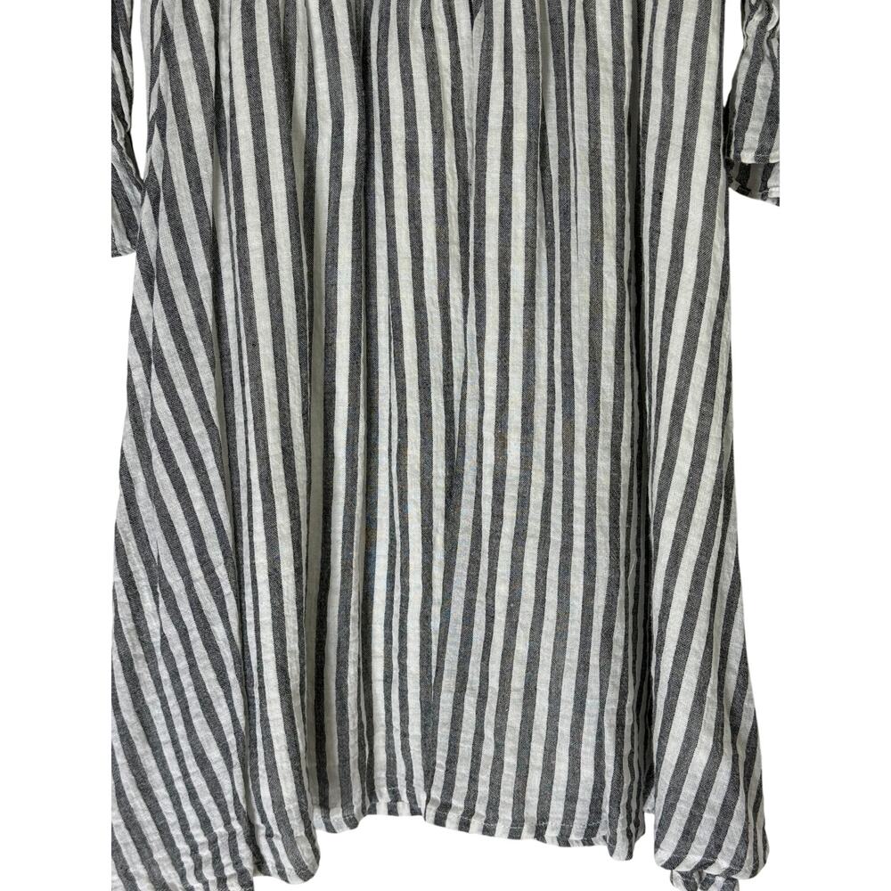 Aqua Gray & White Stripe Cotton Square Neck Smocked Lined Peasant Dress Size S - Picture 3 of 8